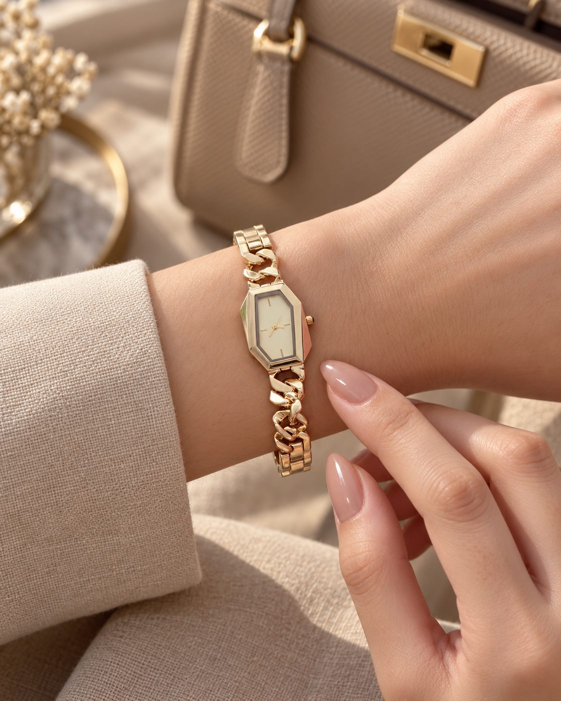 Geometrik Vintage Kasa Gold Kadran kadın kol saati