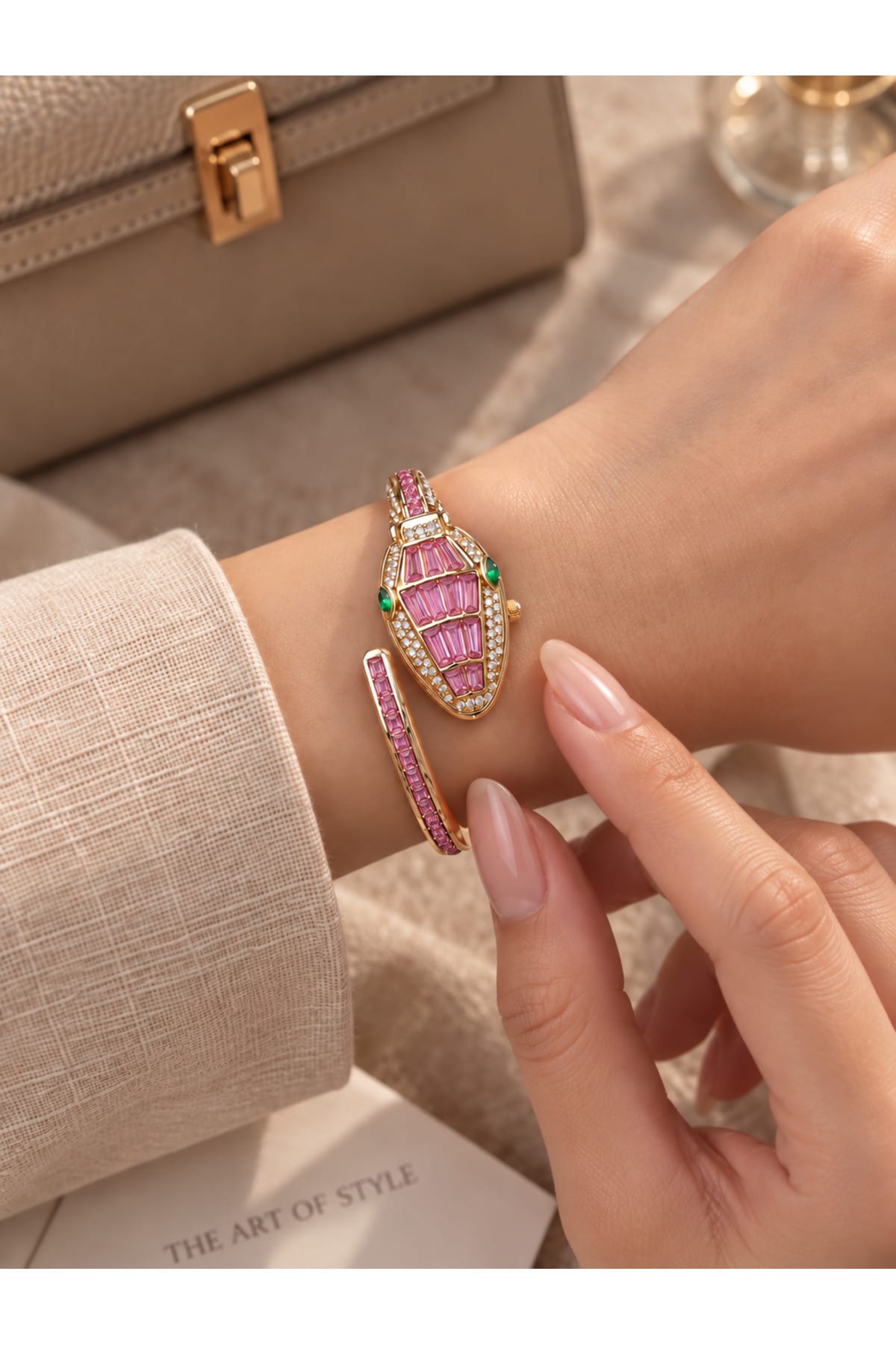 Yılan Model Pembe kadın kol saati